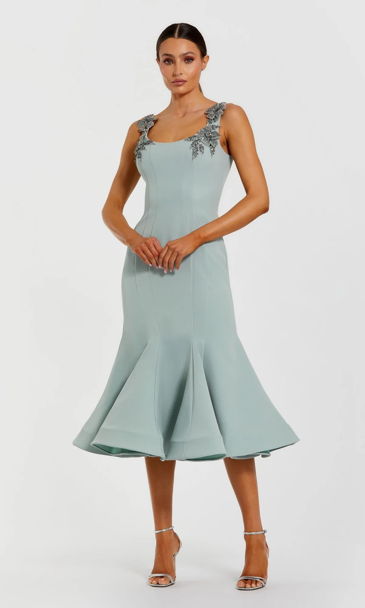 Midi Wedding Guest Dress: Mac Duggal 11948 sold by PromGirl