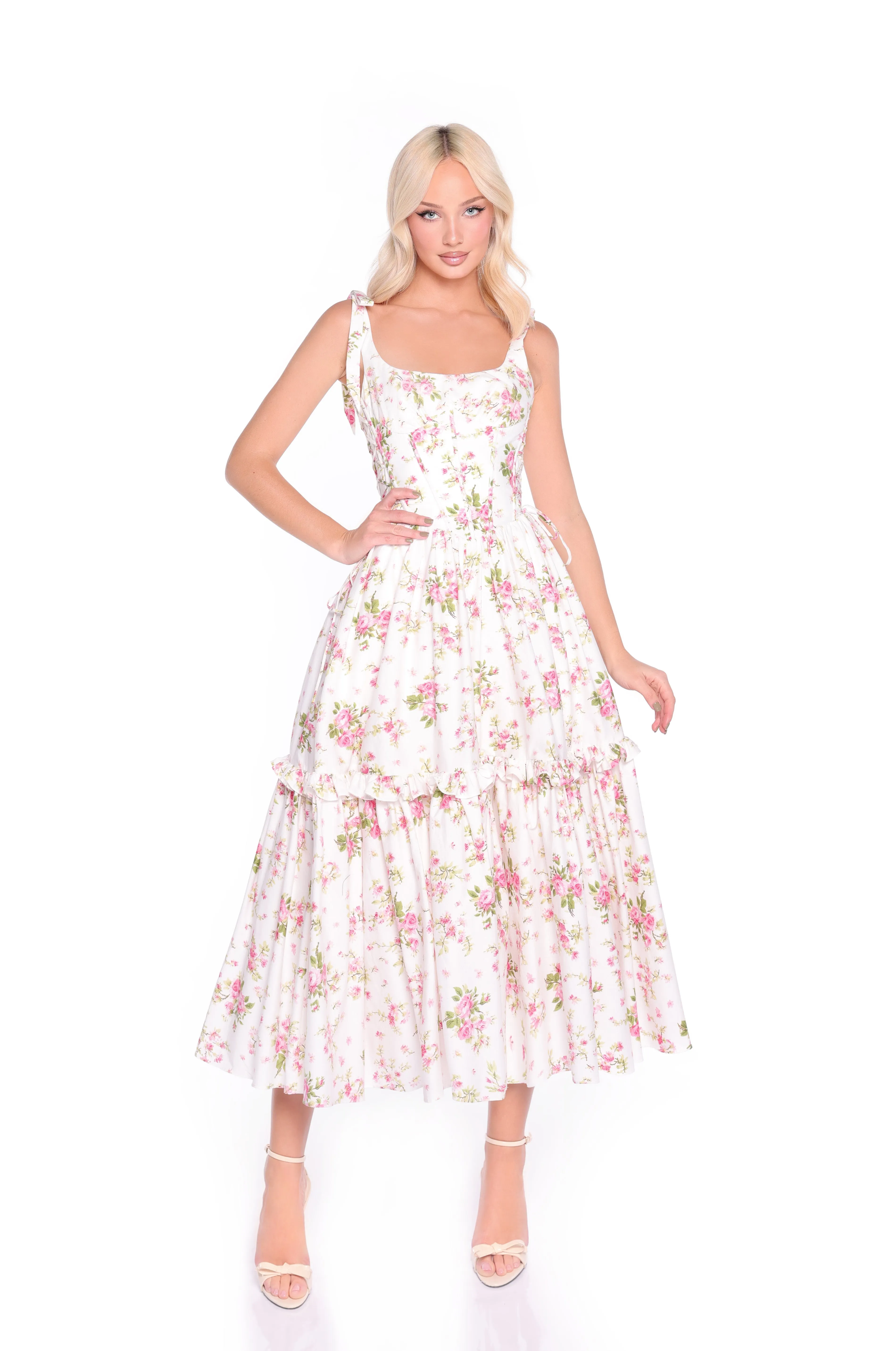 Ivory Casual Midi Floral Summer Dress: Rosalie sold by PromGirl product image thumbnail 5