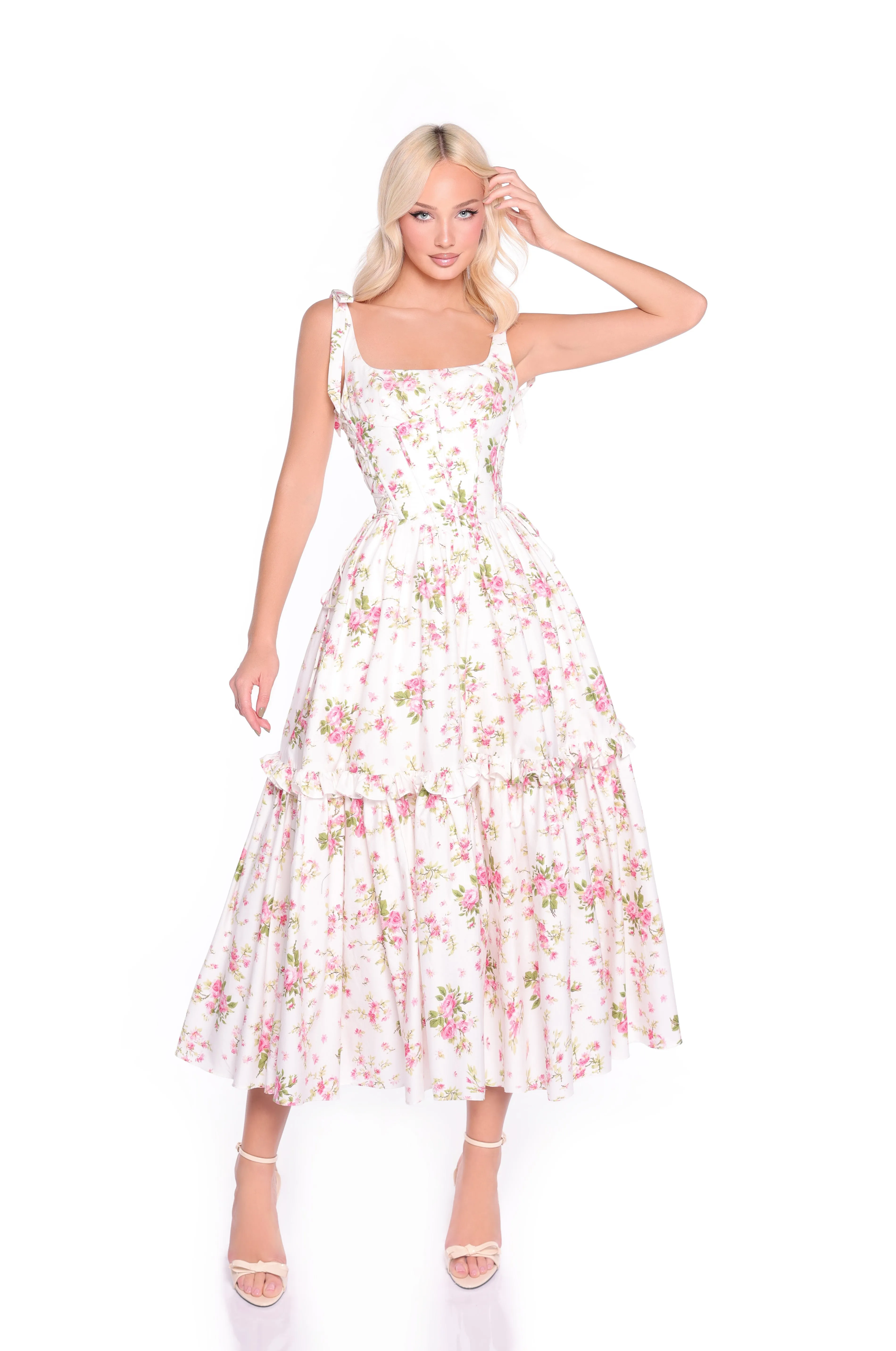 Ivory Casual Midi Floral Summer Dress: Rosalie sold by PromGirl product image thumbnail 3