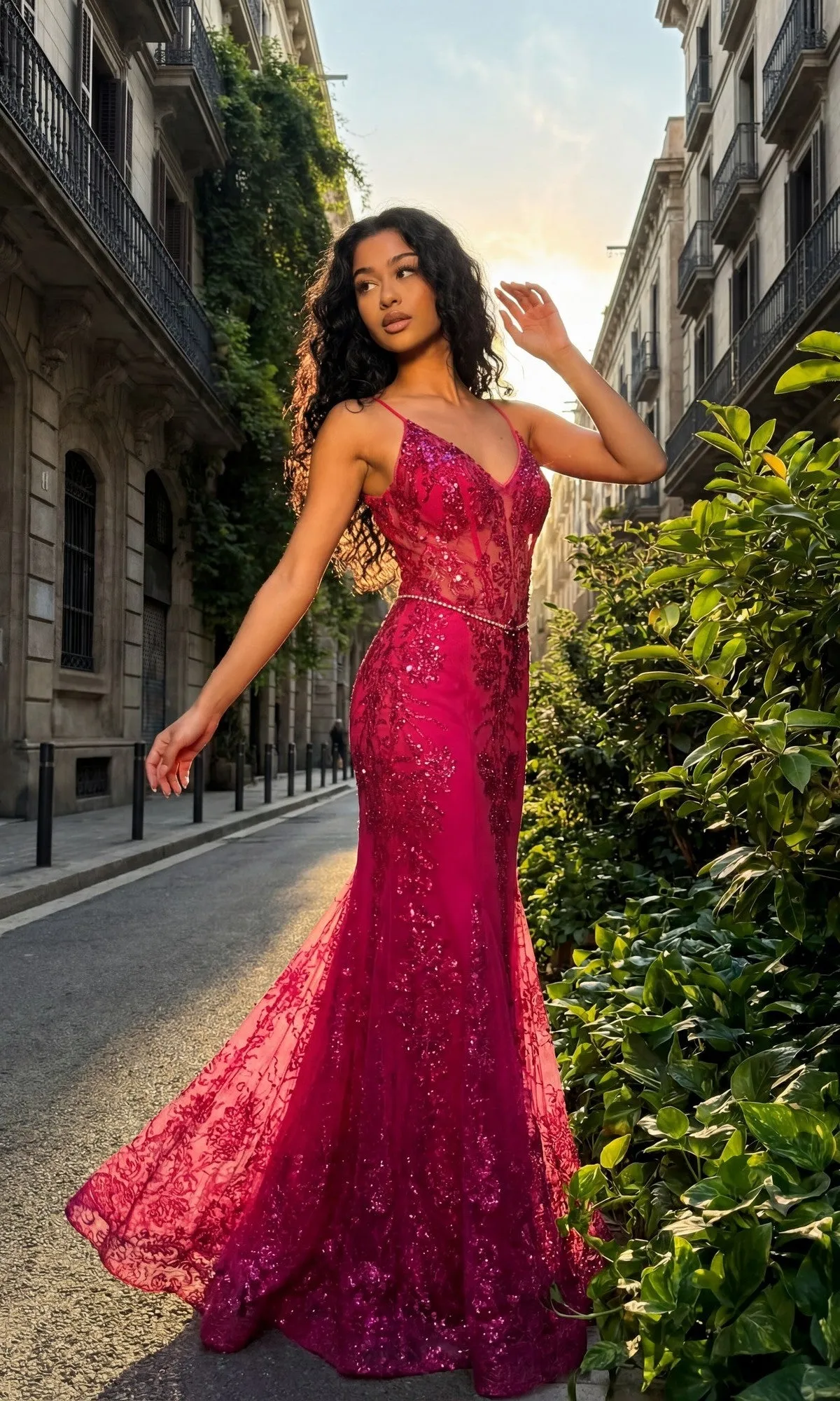 Sheer-Corset Sparkly Long Prom Dress: Chicas 4030 sold by PromGirl product image thumbnail 4