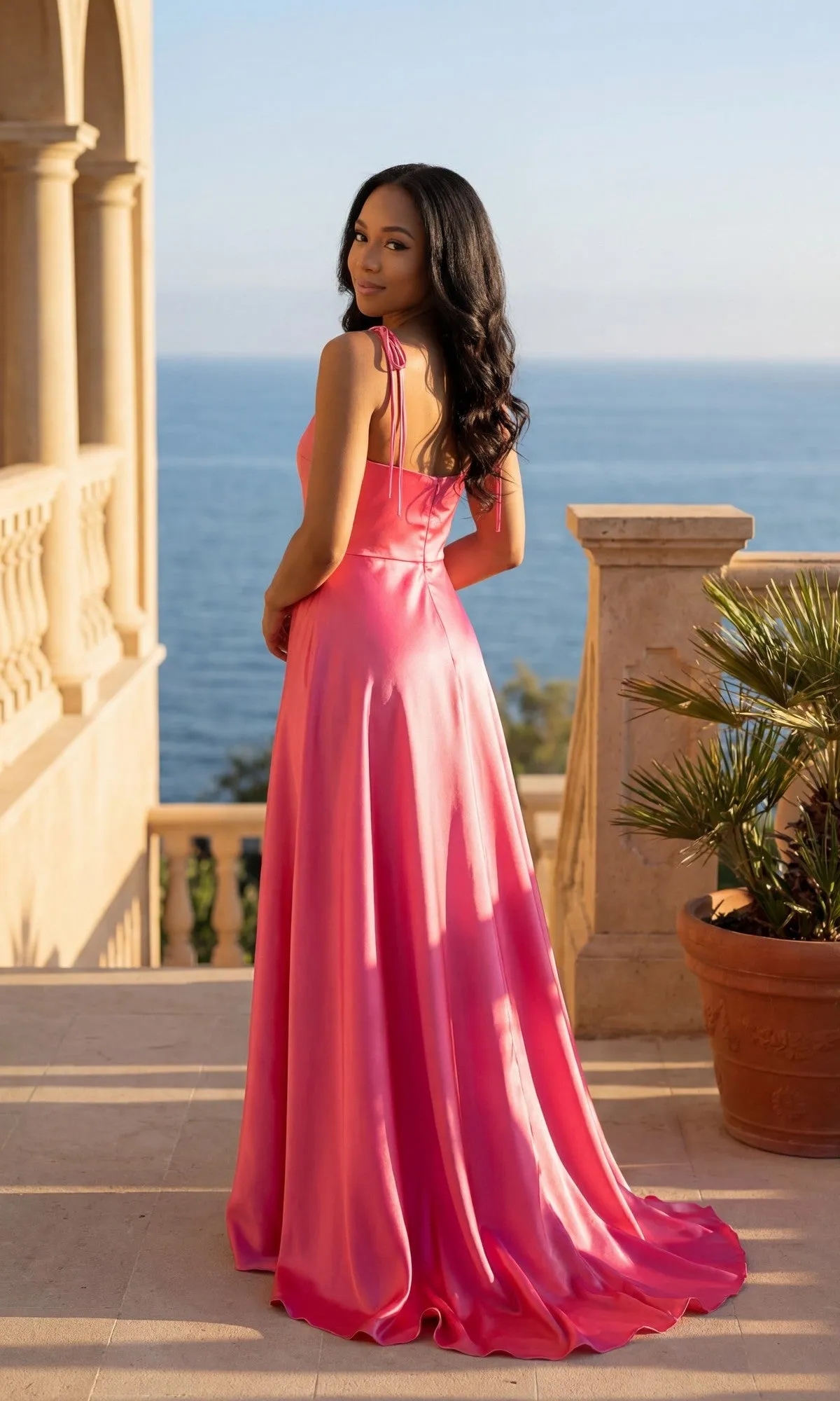Shoulder-Tie Long Satin Prom Dress: Chicas 9811 sold by PromGirl product image thumbnail 2