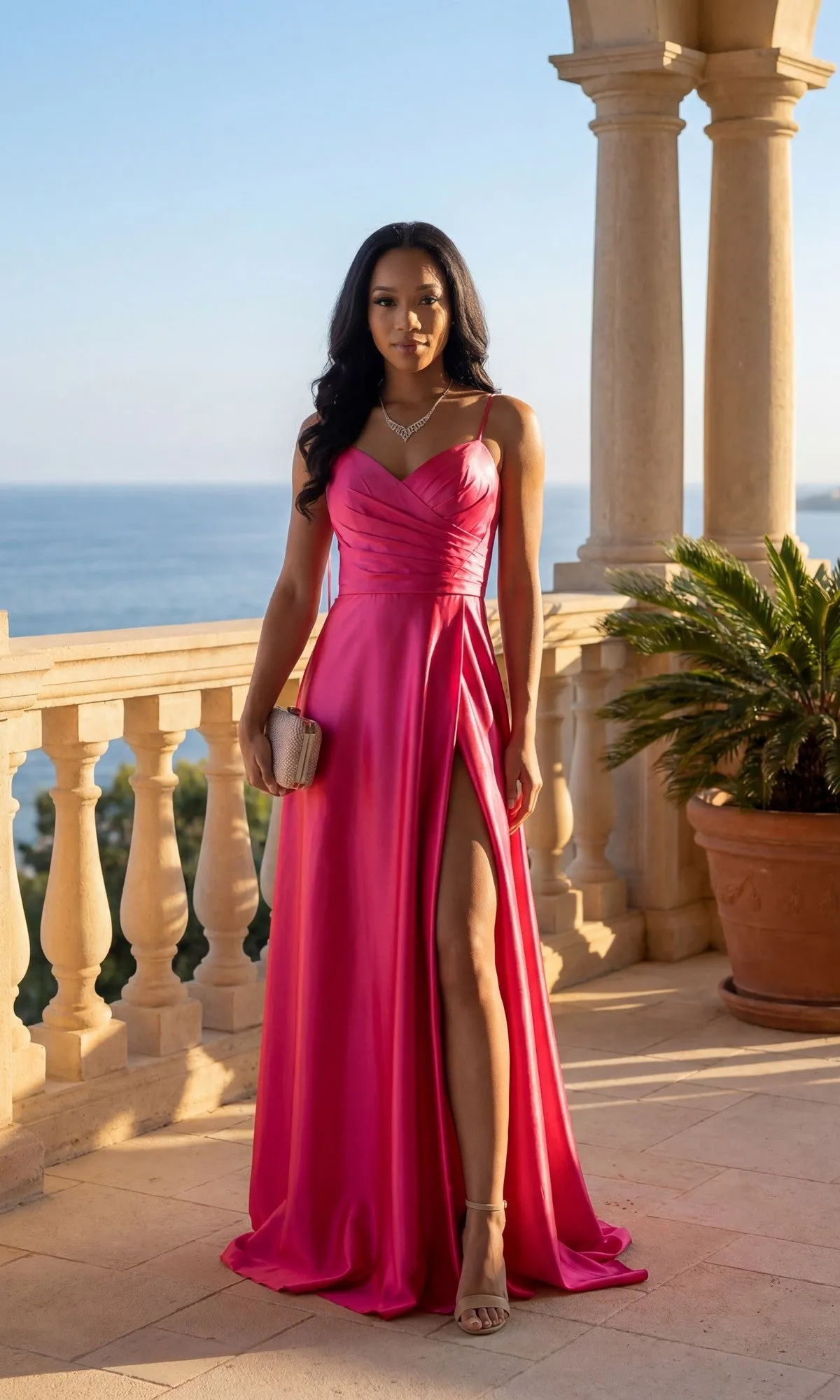 Shoulder-Tie Long Satin Prom Dress: Chicas 9811 sold by PromGirl product image thumbnail 3