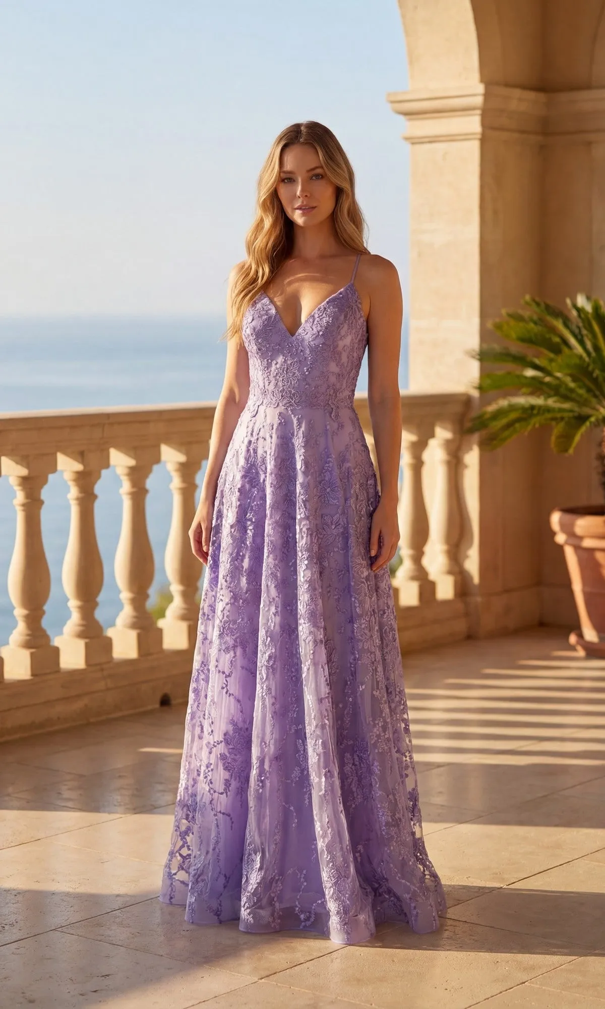 Lace-Up Long Floral-Lace Prom Dress: Chicas C804 sold by PromGirl product image thumbnail 4