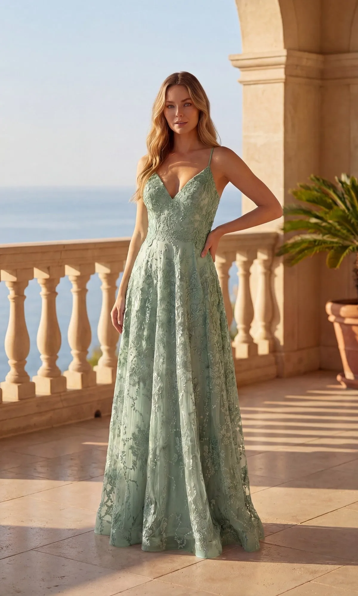 Lace-Up Long Floral-Lace Prom Dress: Chicas C804 sold by PromGirl product image thumbnail 5