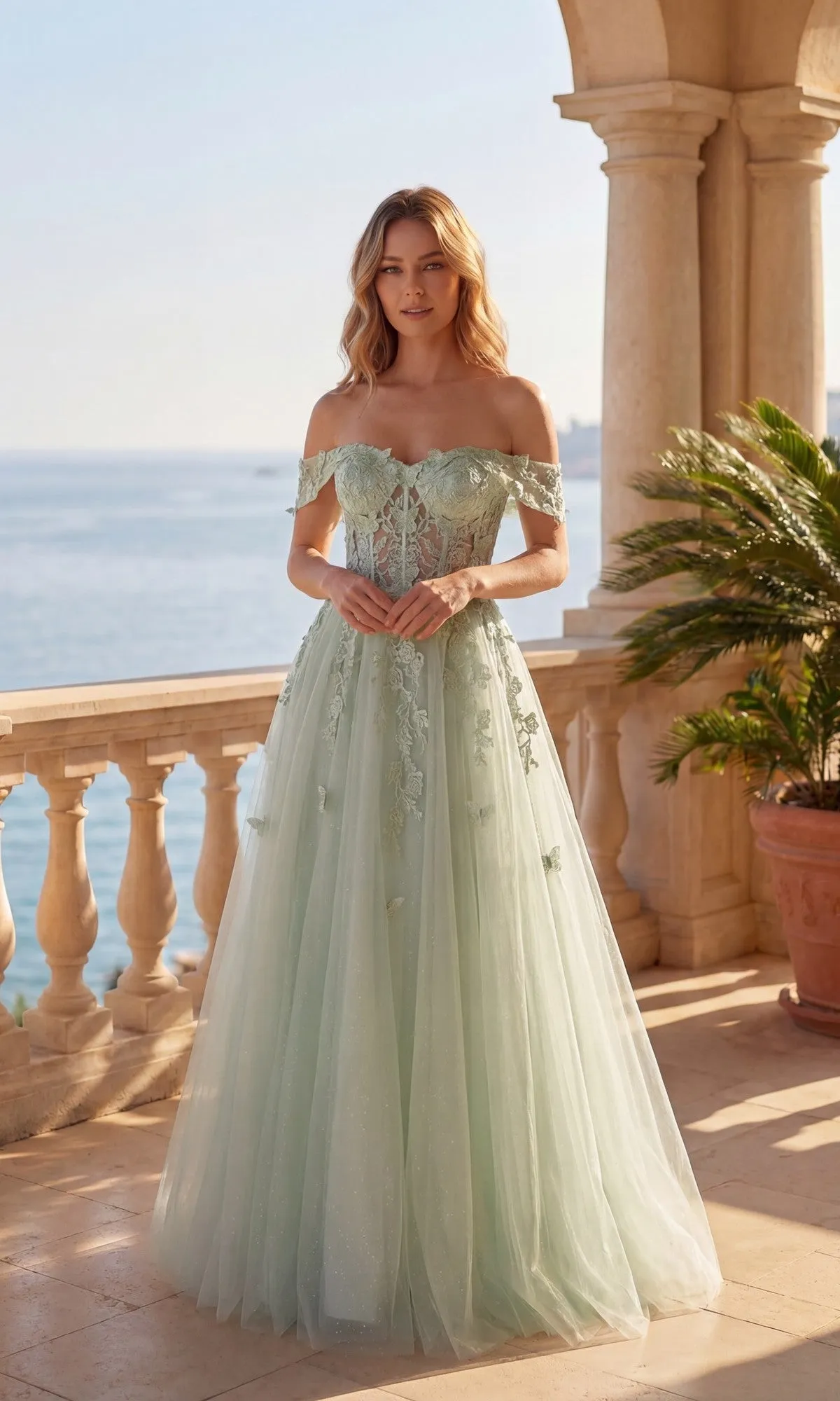 Off-the-Shoulder Glitter Prom Dress: Chicas C350 sold by PromGirl product image thumbnail 4
