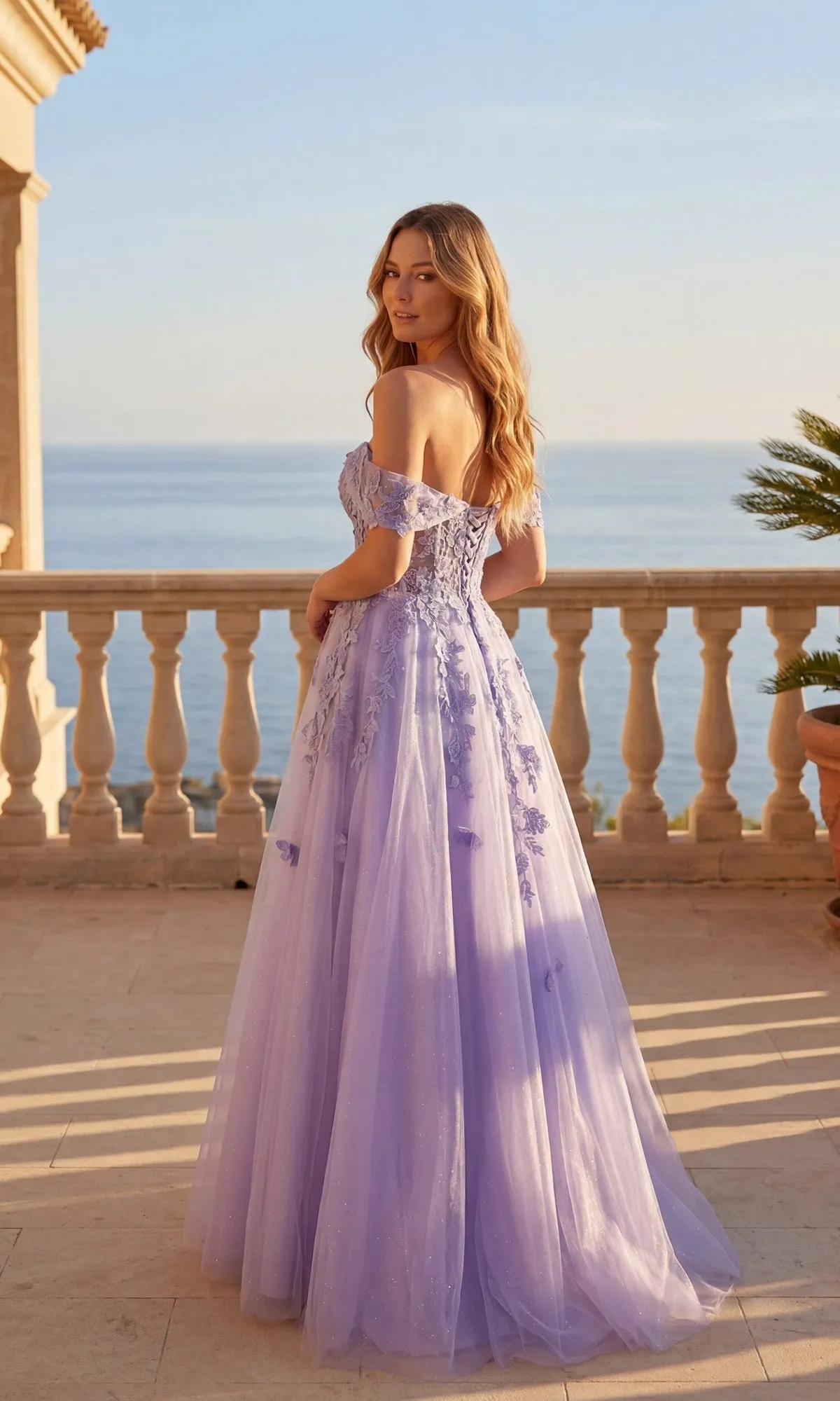 Off-the-Shoulder Glitter Prom Dress: Chicas C350 sold by PromGirl product image thumbnail 2