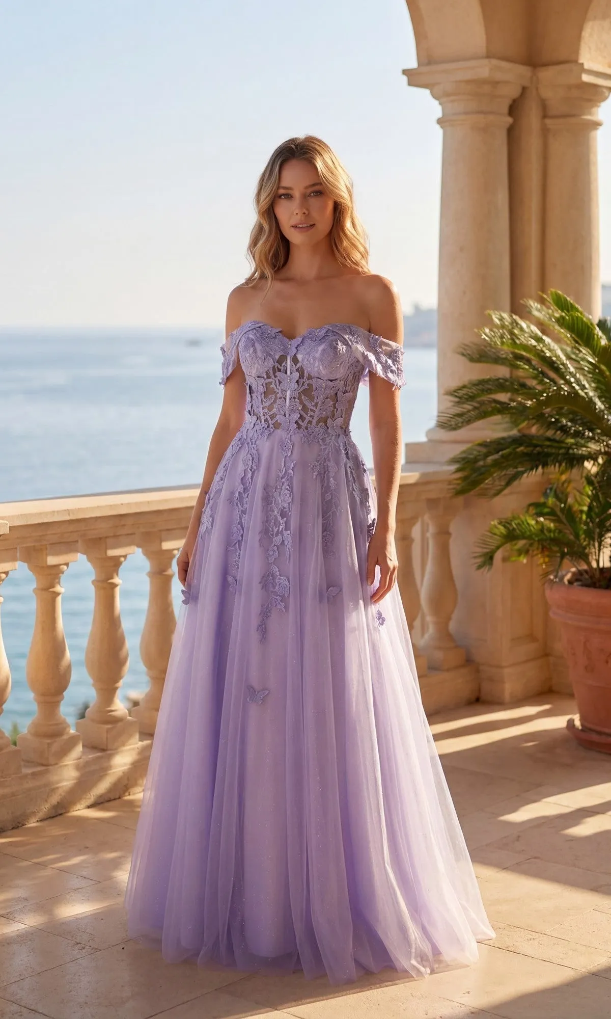 Off-the-Shoulder Glitter Prom Dress: Chicas C350 sold by PromGirl