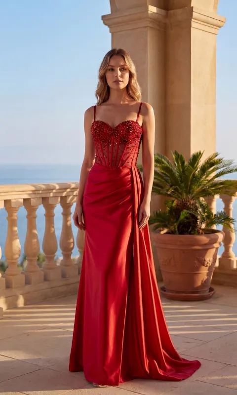 Lace-Up Long Sheer-Corset Prom Dress: Chicas C361 made by PromGirl