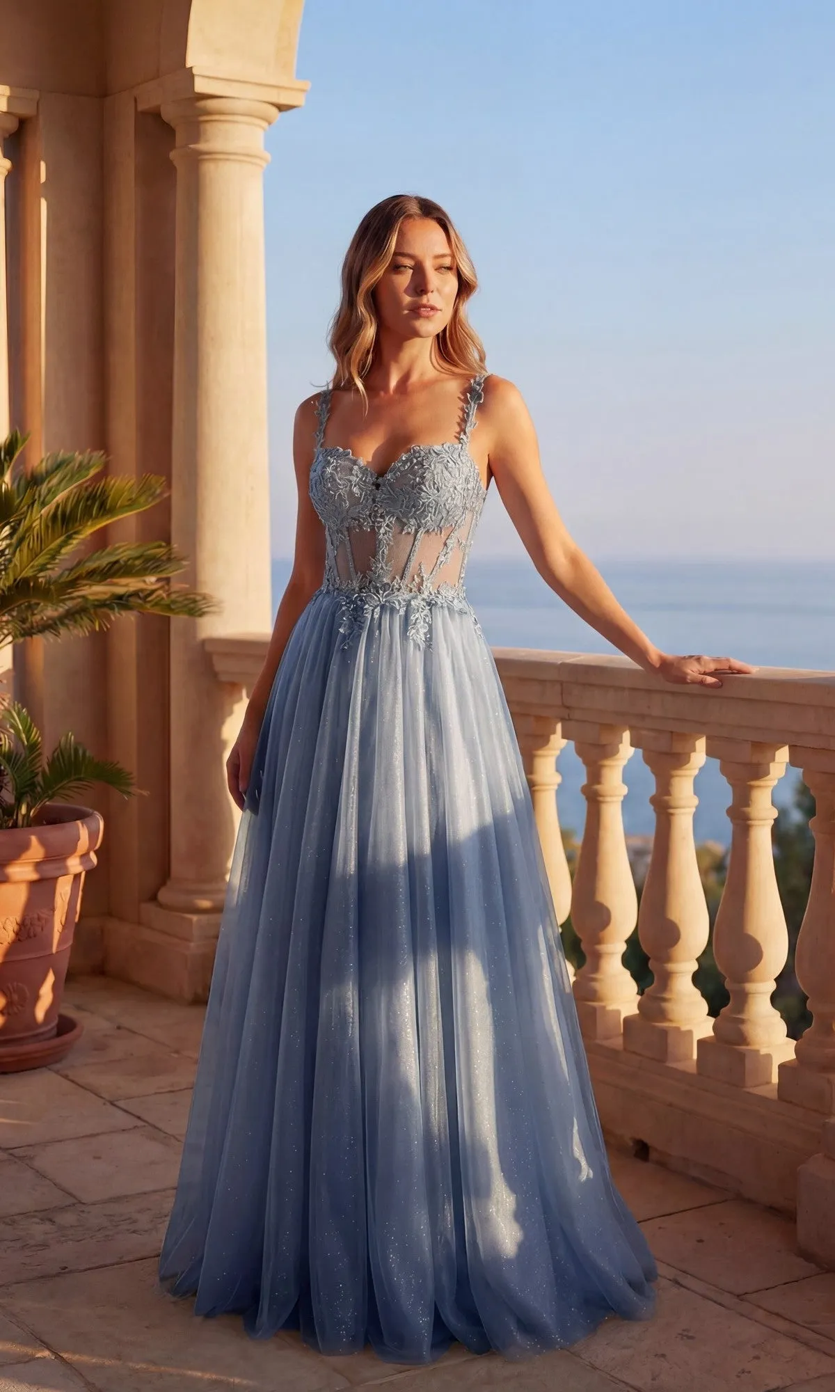 Lace-Up Corset Long A-Line Prom Dress: Chicas C365 sold by PromGirl