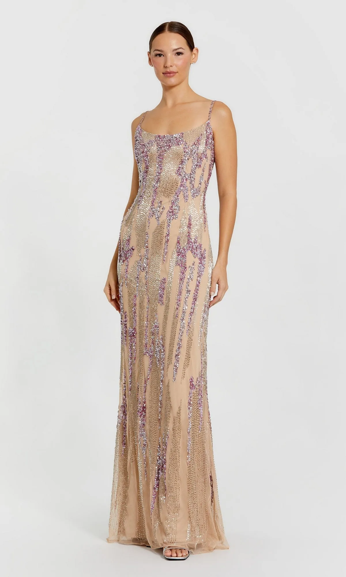 Long Beaded Nude Formal Dress: Mac Duggal 6150 sold by PromGirl
