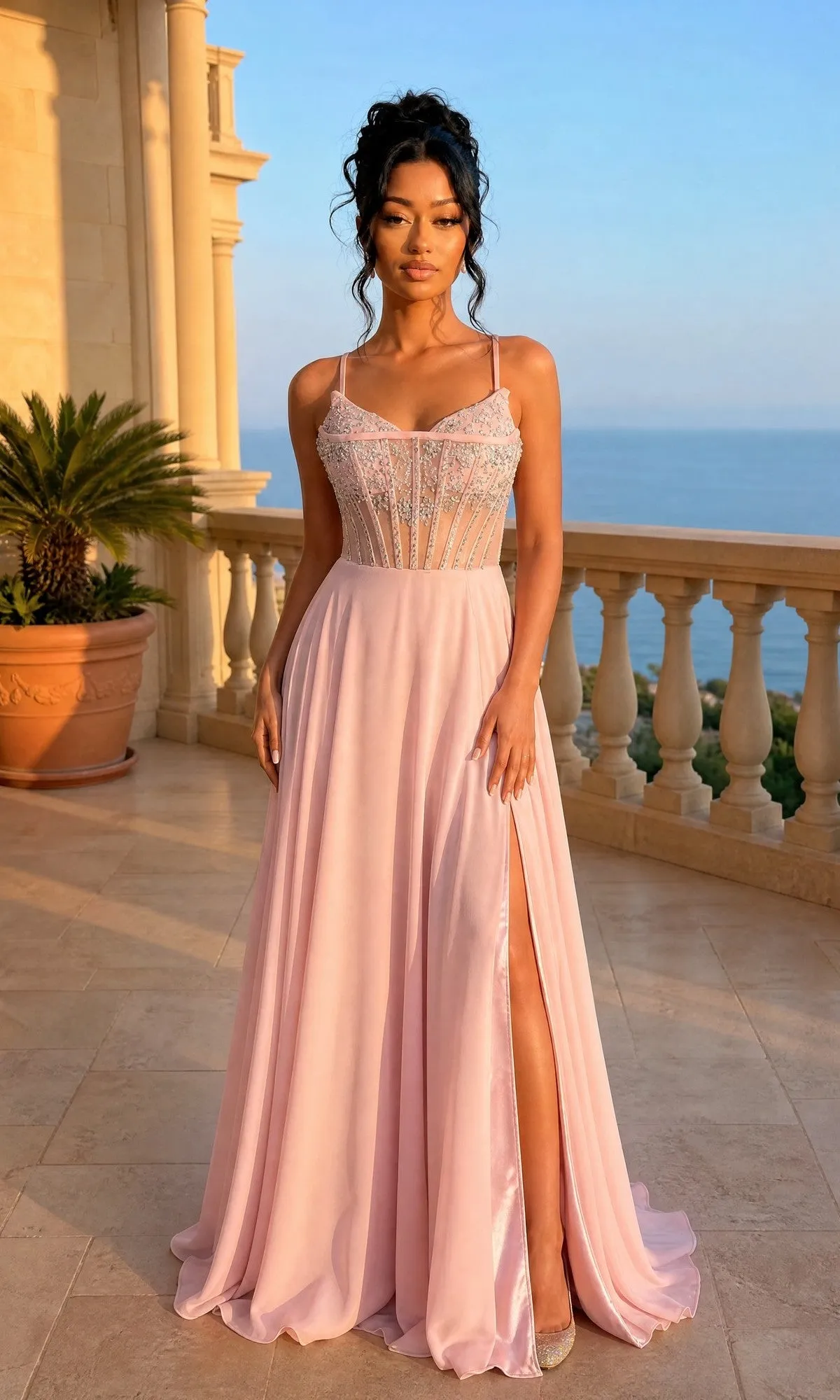 Sheer-Corset Long Prom Dress: Dancing Queen 4589 sold by PromGirl