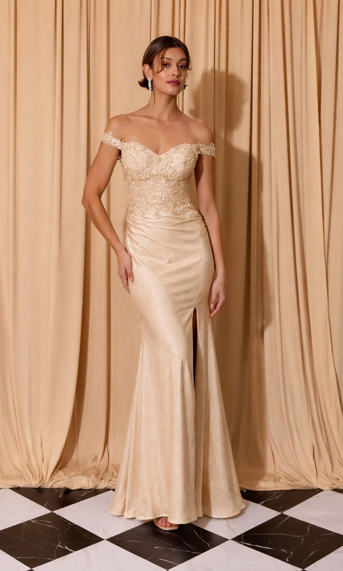 Off-Shoulder Long Corset Prom Dress: Eureka EK173 sold by PromGirl