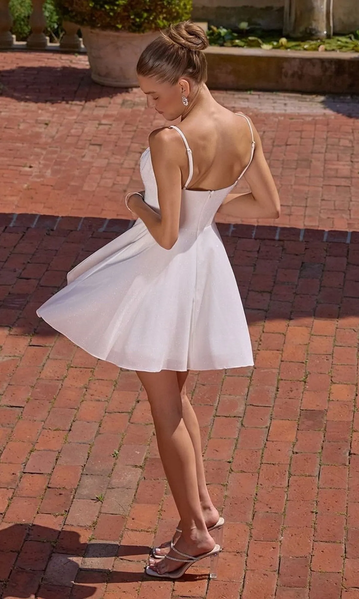 Off-White Glitter Mini Hoco Dress: Amoris T103W sold by PromGirl product image thumbnail 2