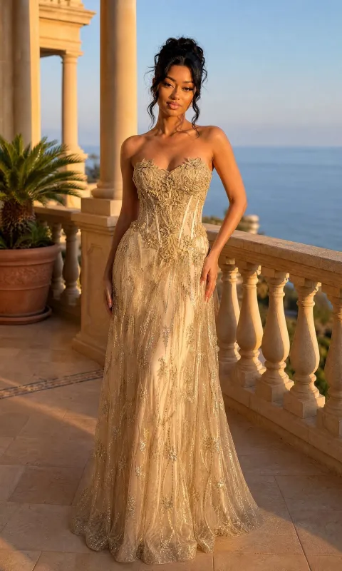 Strapless Long Beaded Prom Dress: Chicas C329 made by PromGirl