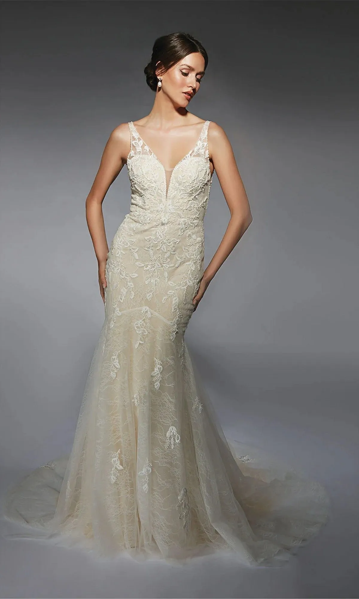 Long White Dress: Alyce 7119 sold by PromGirl