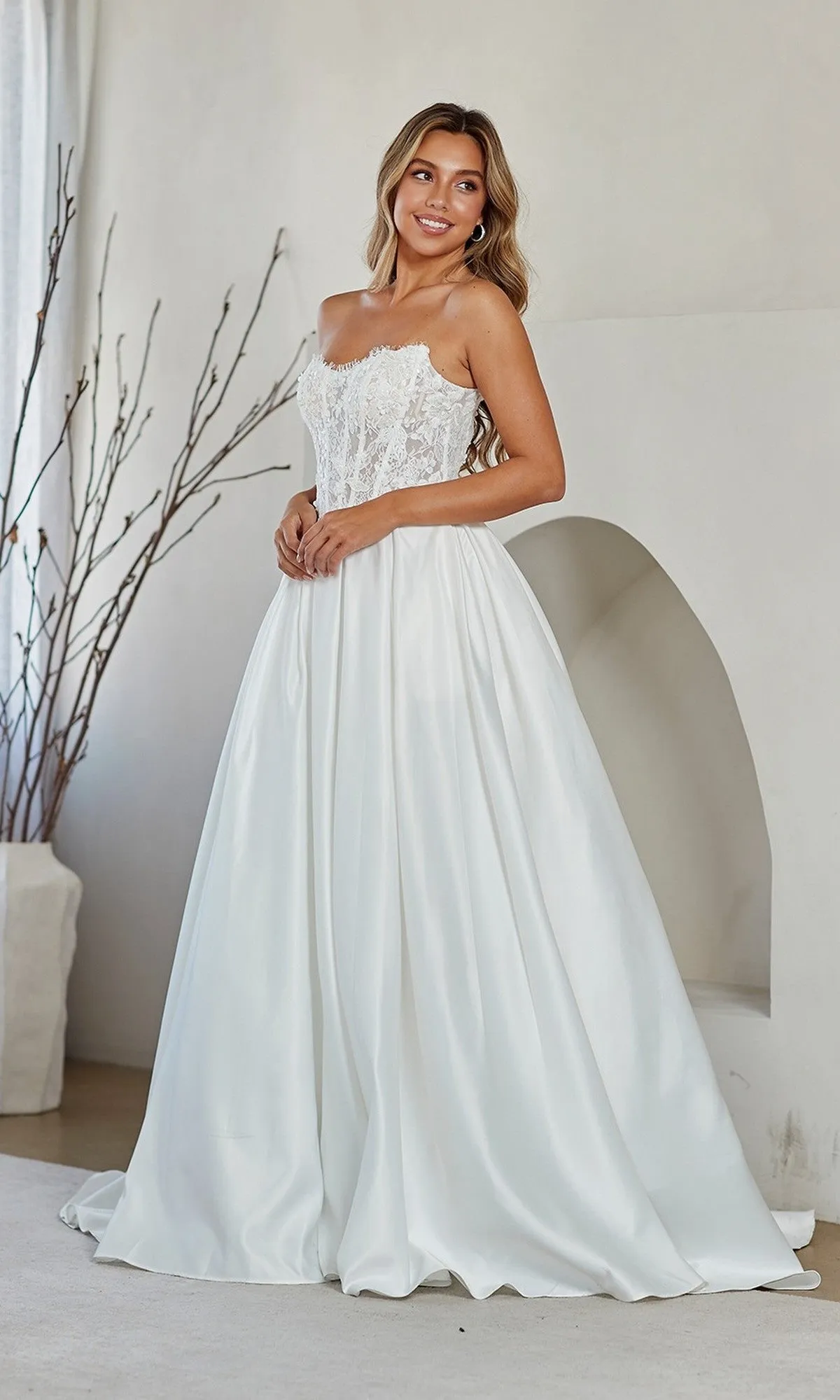 Strapless White Prom Gown: Amelia Couture 2089 sold by PromGirl product image thumbnail 3