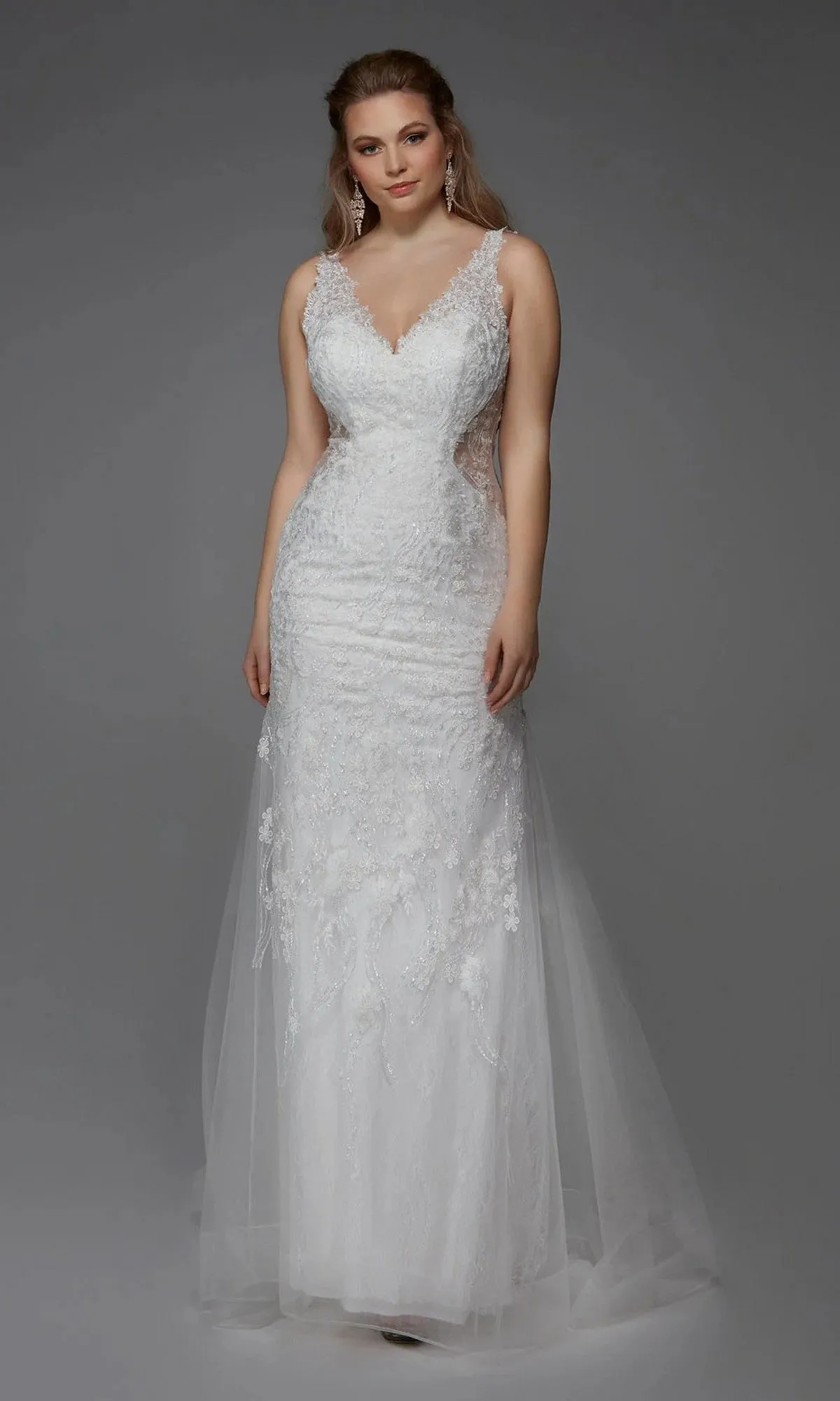 Long White Dress: Alyce 7017 sold by PromGirl