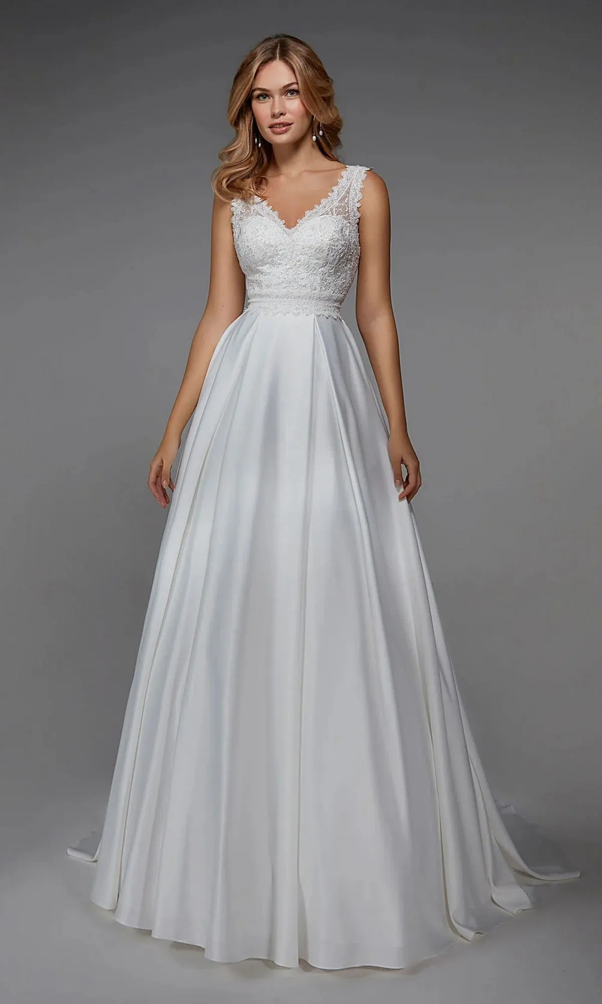 Long White Dress: Alyce 7035 sold by PromGirl