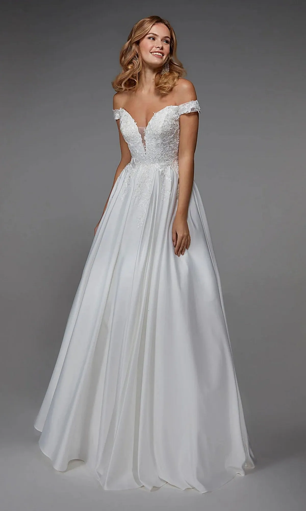 Long White Dress: Alyce 7034 sold by PromGirl