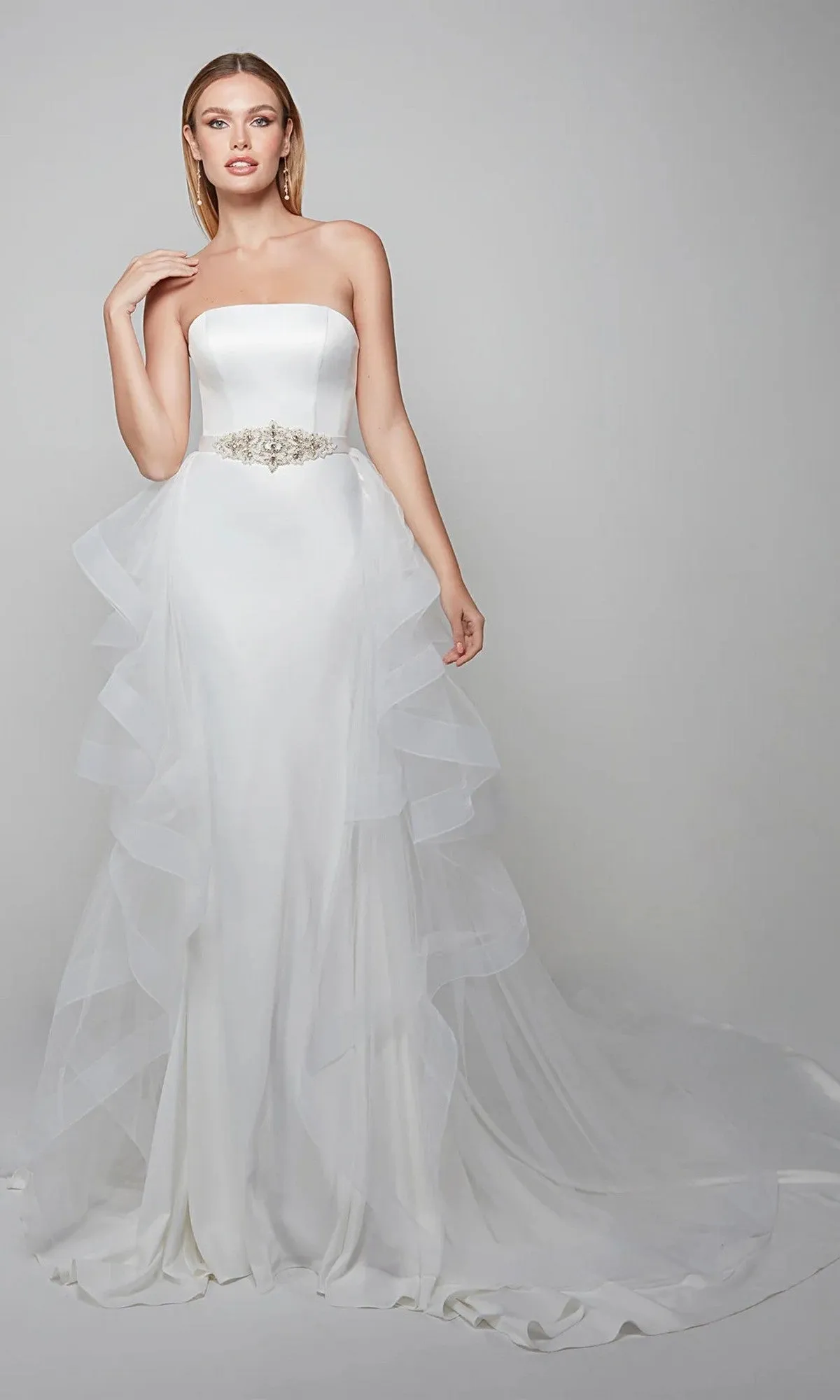 Long White Dress: Alyce 7025 sold by PromGirl