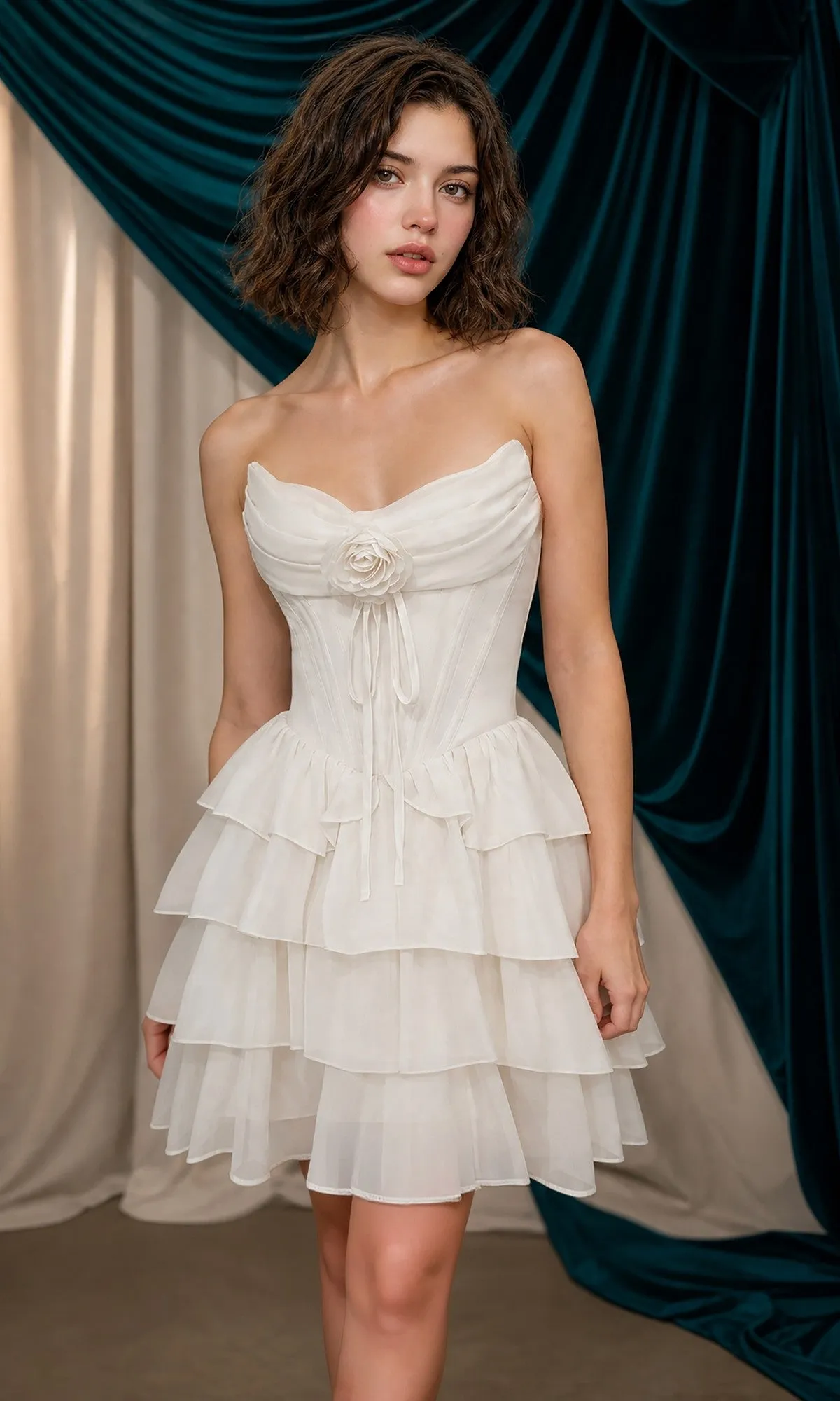 Lace-Up Mini Ruffle Hoco Dress: Andrea & Leo A1521 sold by PromGirl product image thumbnail 5