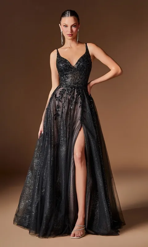 Low V-Neck Beaded Long Prom Dress: Ladivine CD2412 made by PromGirl