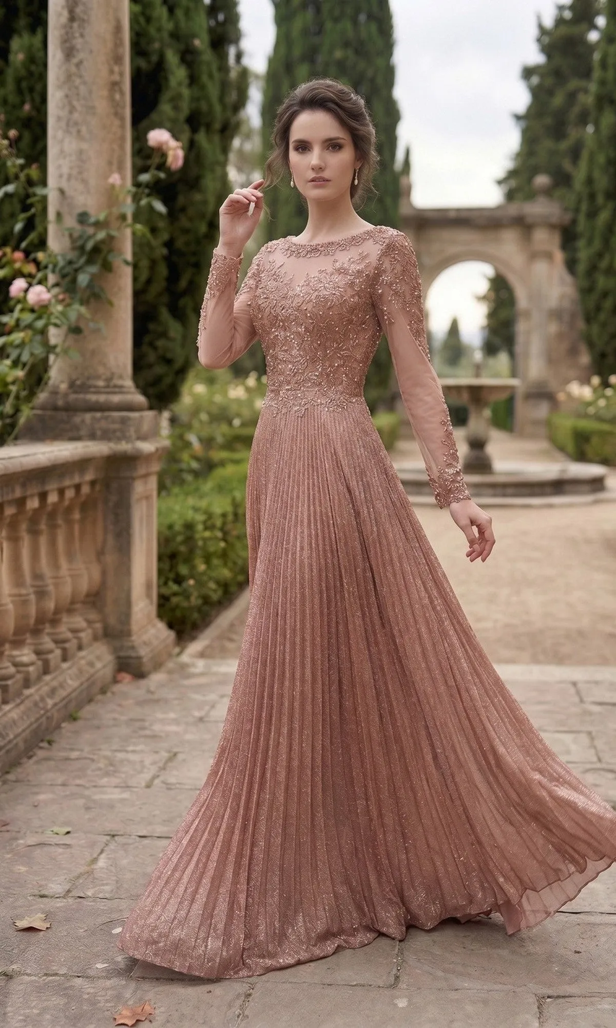 Long Sleeve Pleated Formal Gown: Chicas YG5031 sold by PromGirl product image thumbnail 5