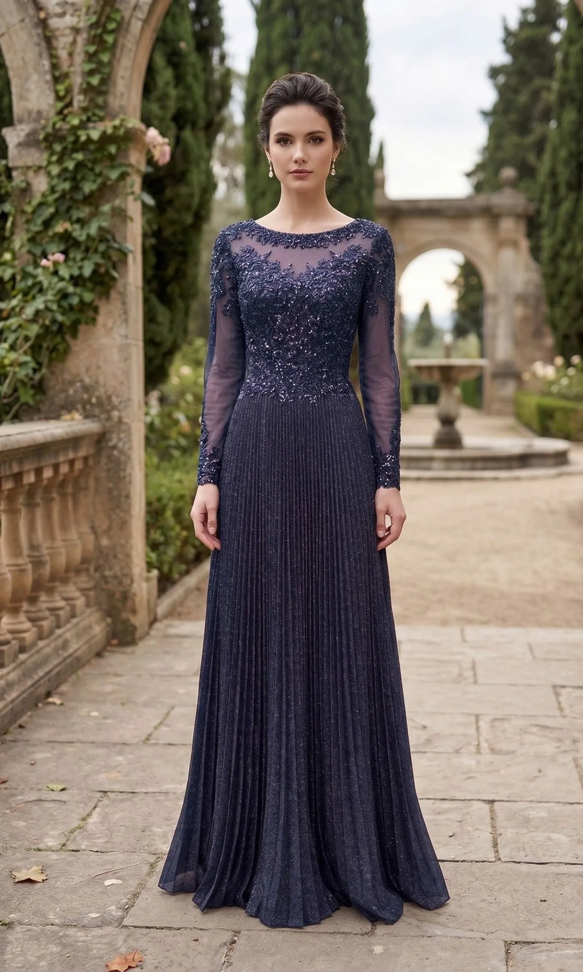 Long Sleeve Pleated Formal Gown: Chicas YG5031 sold by PromGirl product image thumbnail 3