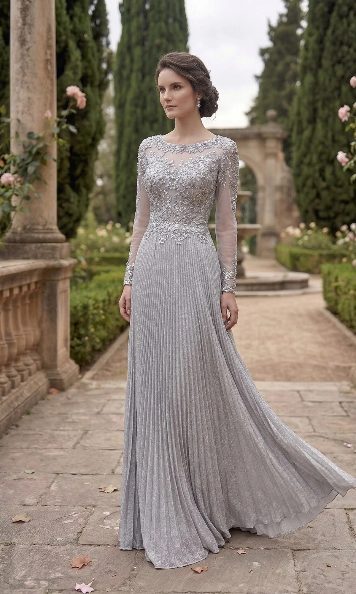 Long Sleeve Pleated Formal Gown: Chicas YG5031 sold by PromGirl product image thumbnail 4