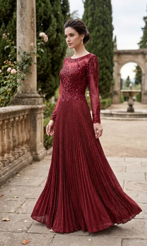 Long Sleeve Pleated Formal Gown: Chicas YG5031 made by PromGirl