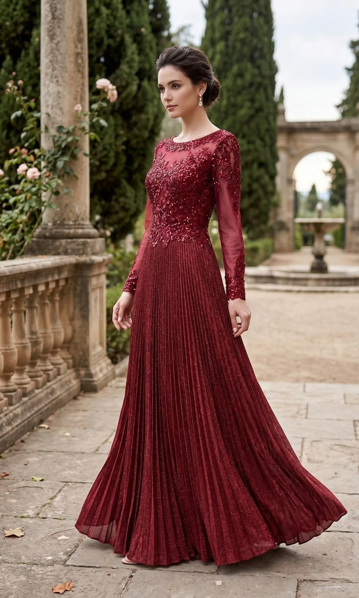 Long Sleeve Pleated Formal Gown: Chicas YG5031 sold by PromGirl