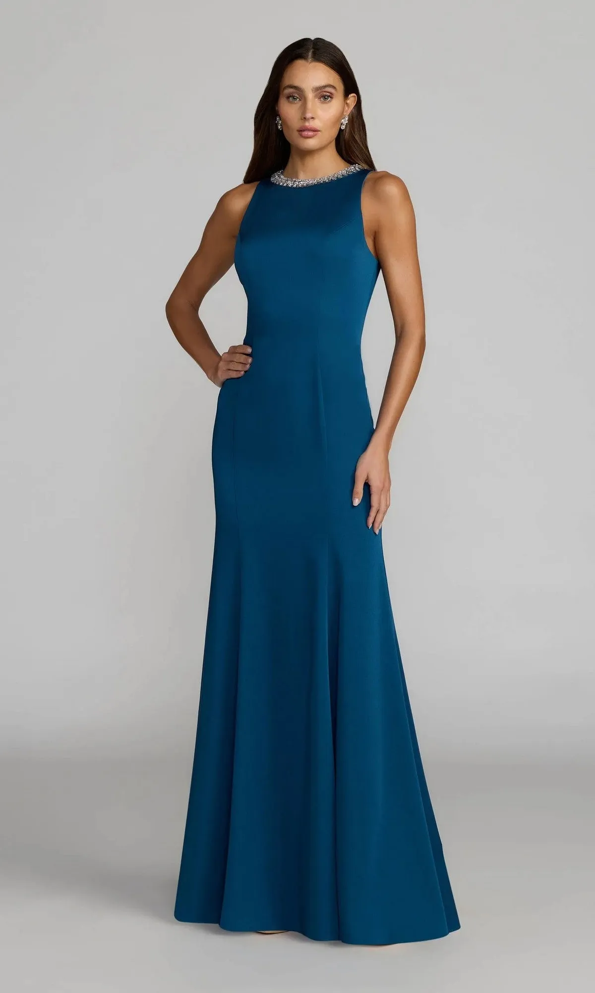 Beaded-Neck Long Prom Dress; Mac Duggal 49093 sold by PromGirl