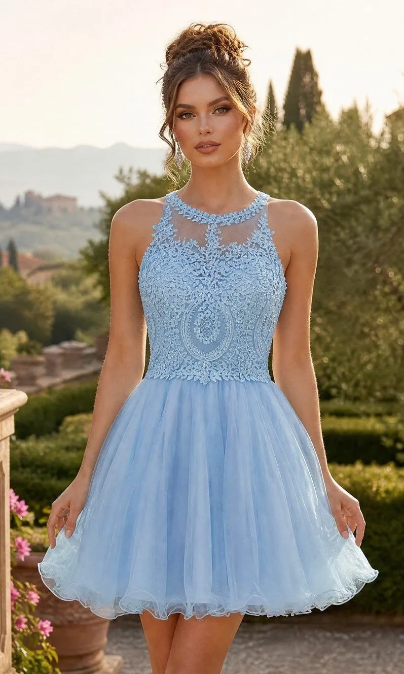 Short Fit-and-Flare Hoco Dress: Chicas DM4002 sold by PromGirl
