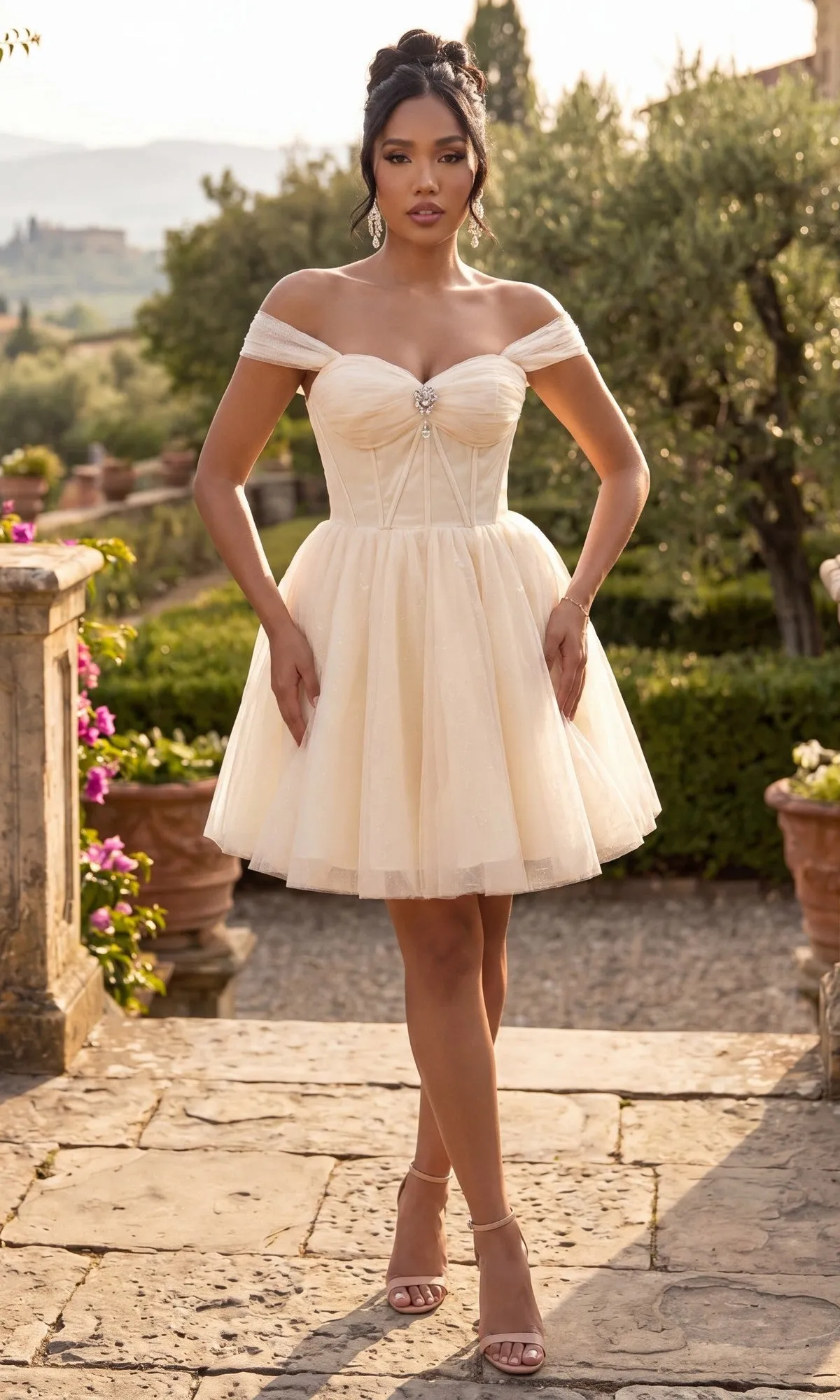 Off-Shoulder Mini Glitter Hoco Dress: Chicas C382 sold by PromGirl product image thumbnail 4