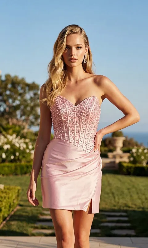 Strapless Beaded Mini Hoco Dress: Juliet JT7183U made by PromGirl