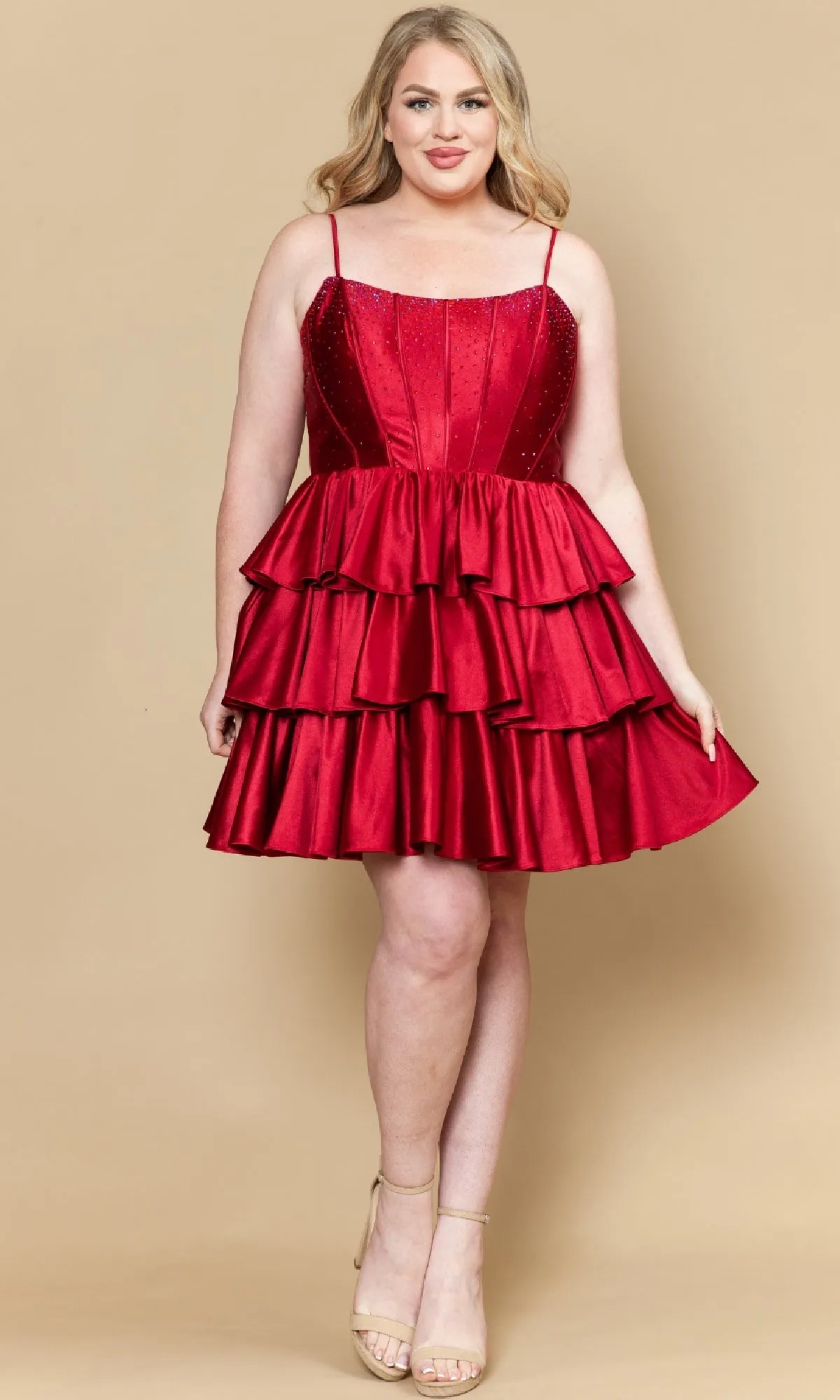 Plus-Size Mini Ruffle Hoco Dress: Poly USA W1192 sold by PromGirl product image thumbnail 4