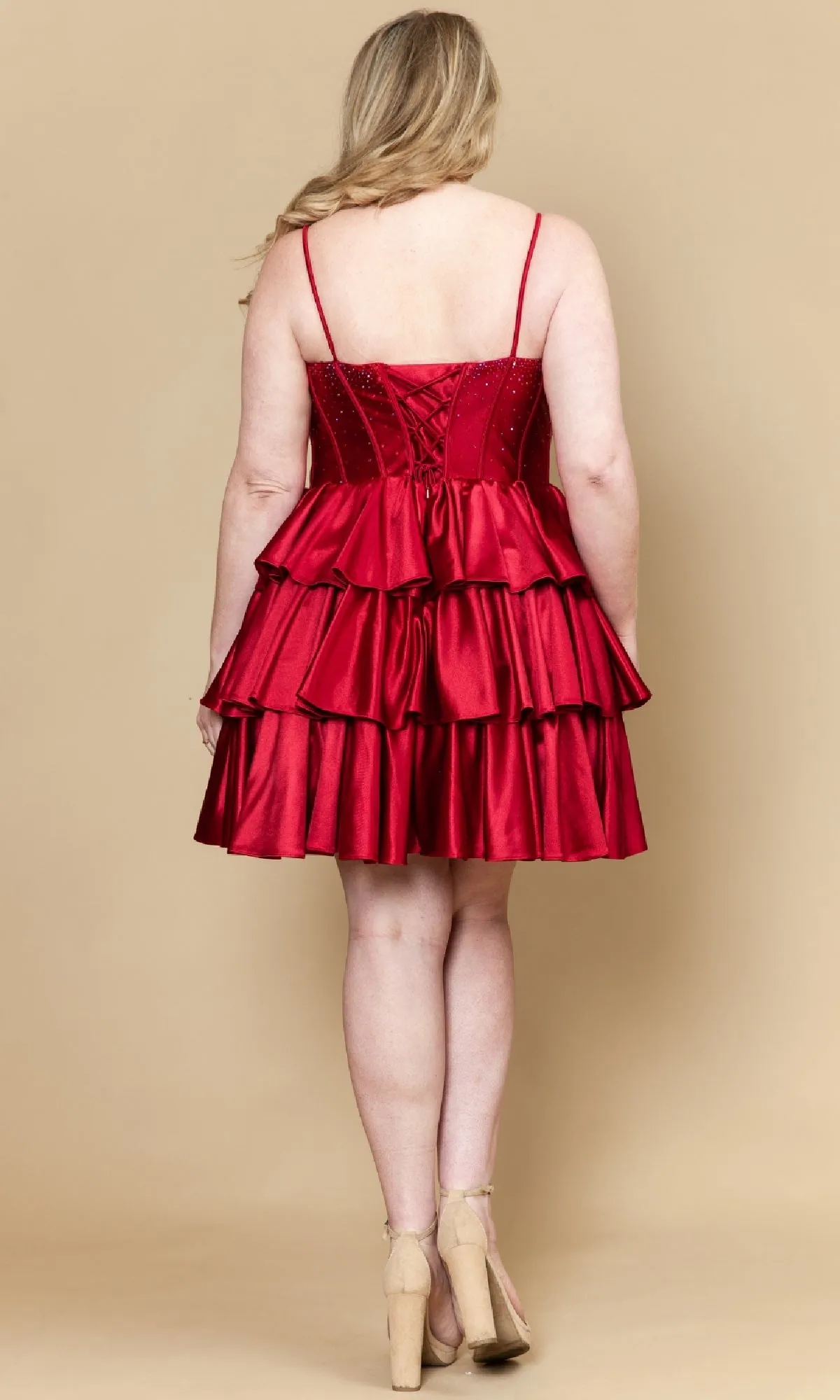 Plus-Size Mini Ruffle Hoco Dress: Poly USA W1192 sold by PromGirl product image thumbnail 5