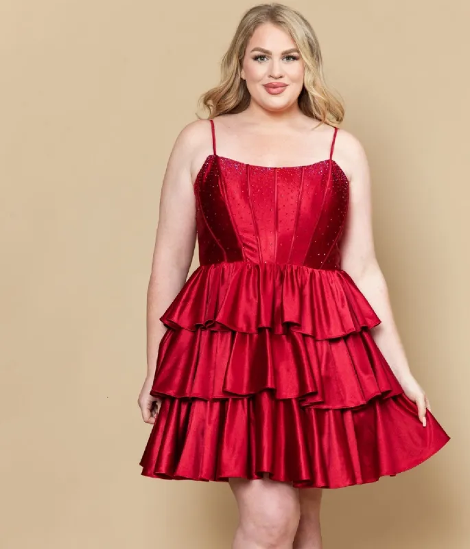 Plus-Size Mini Ruffle Hoco Dress: Poly USA W1192 made by PromGirl