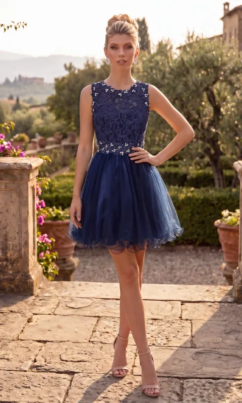 Lace-Bodice Mini Hoco Dress: Chicas C9350 made by PromGirl