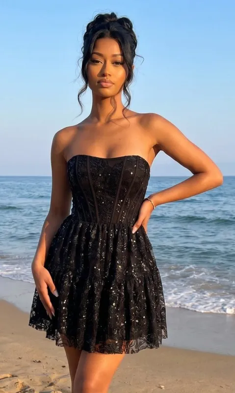 Strapless Mini Hoco Dress: Blondie Nites 6213BN made by Blondie Nites