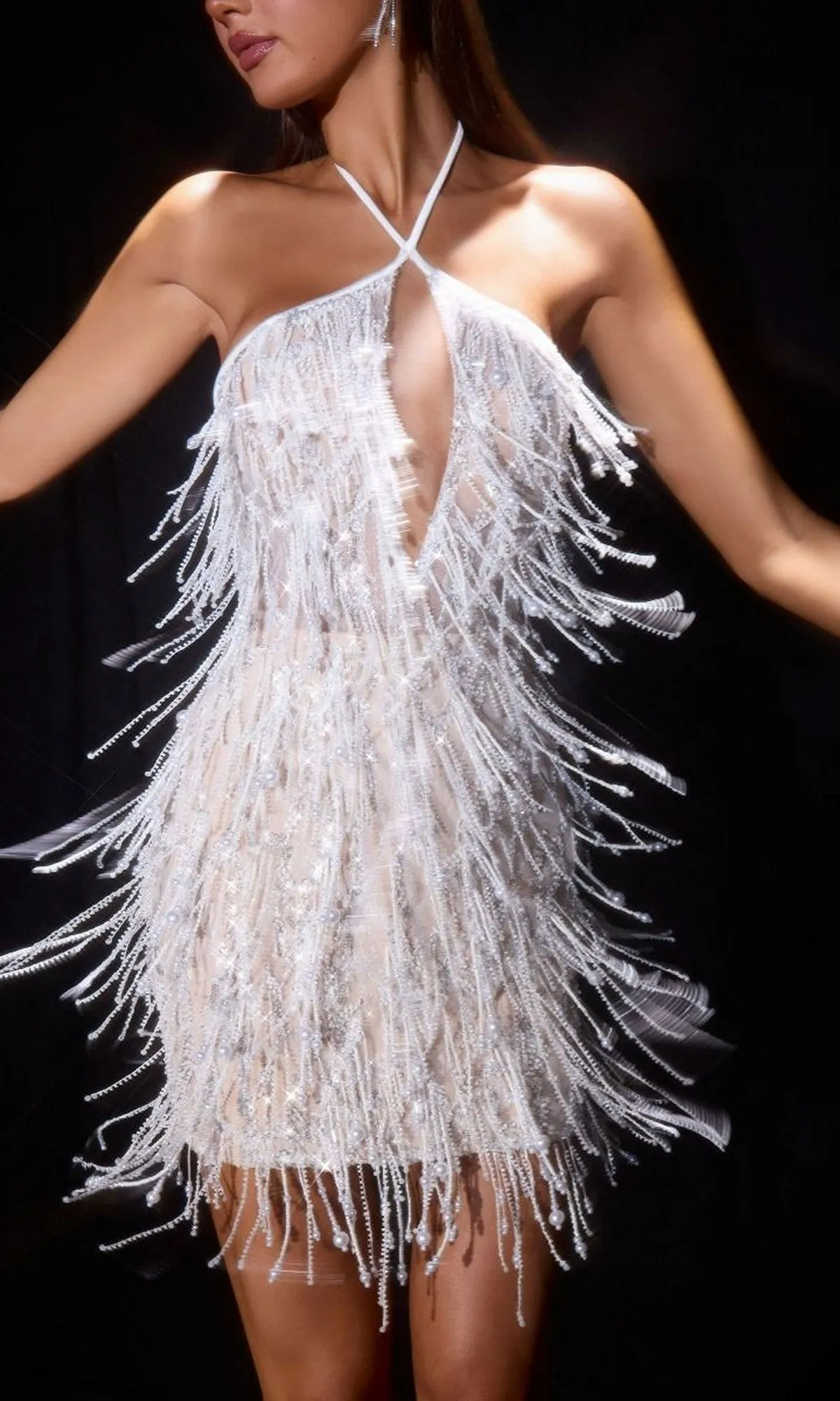 Beaded Mini White Hoco Dress: Ladivine CDS574 sold by PromGirl product image thumbnail 3