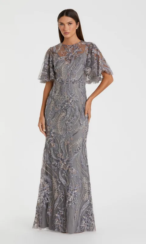 Flutter-Sleeve Gray Formal Gown: Mac Duggal 68918 made by Mac Duggal