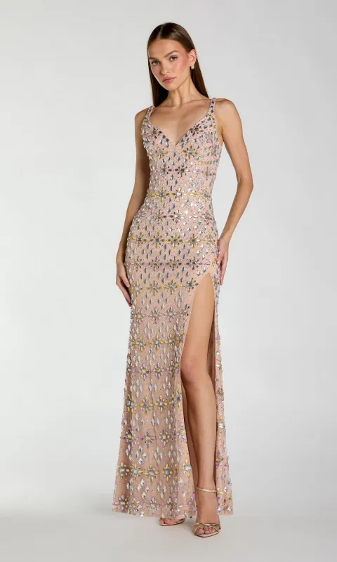 Long Pink Beaded Formal Dress: Mac Duggal 10155 made by Mac Duggal