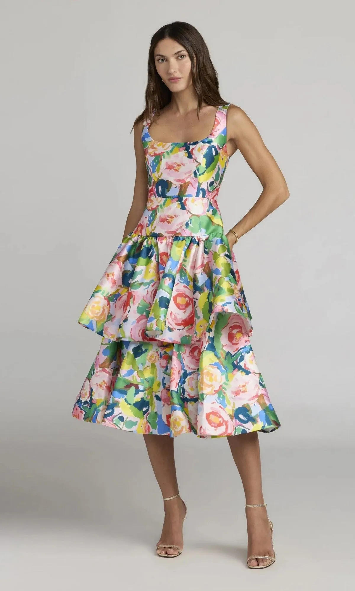 Midi Floral Wedding Guest Dress: Mac Duggal 56414 sold by PromGirl