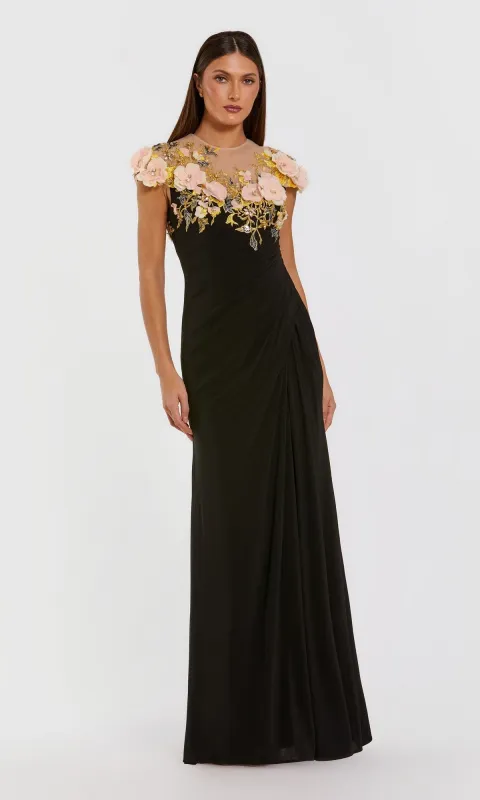 Floral-Bodice Black Formal Dress: Mac Duggal 13207 made by Mac Duggal