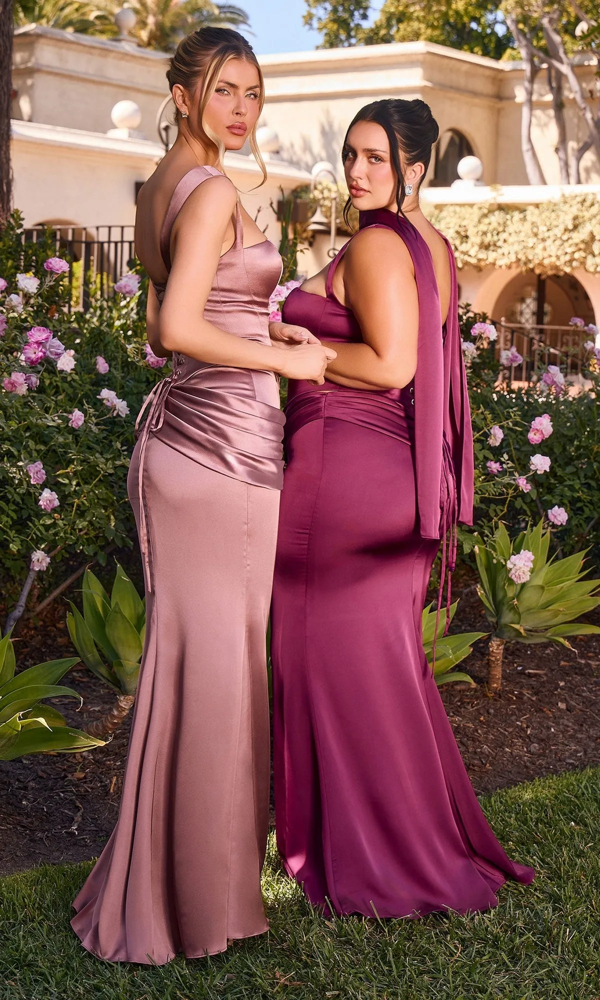 Two-Piece Long Satin Prom Dress: Ladivine 7437 sold by PromGirl product image thumbnail 2