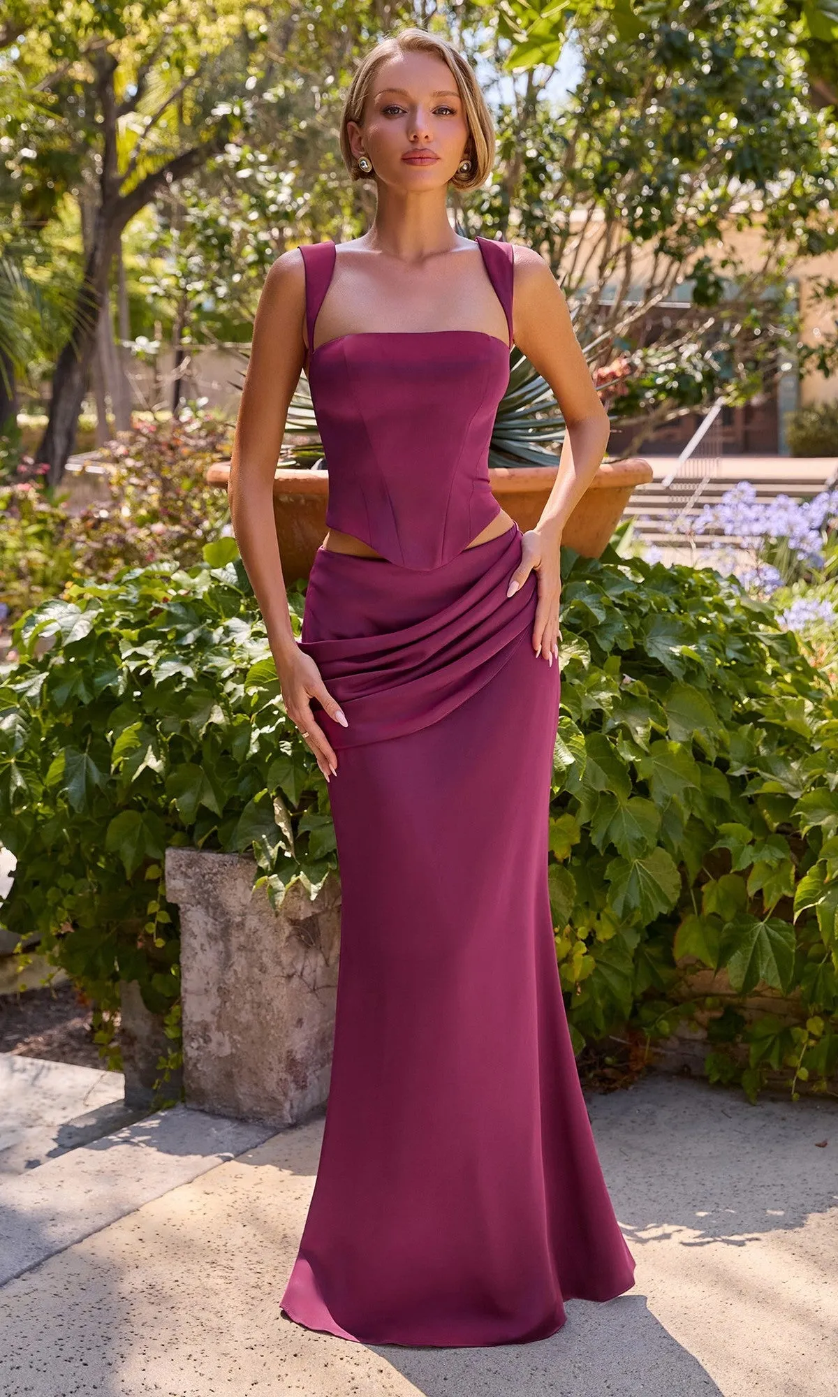 Two-Piece Long Satin Prom Dress: Ladivine 7437 sold by PromGirl product image thumbnail 3