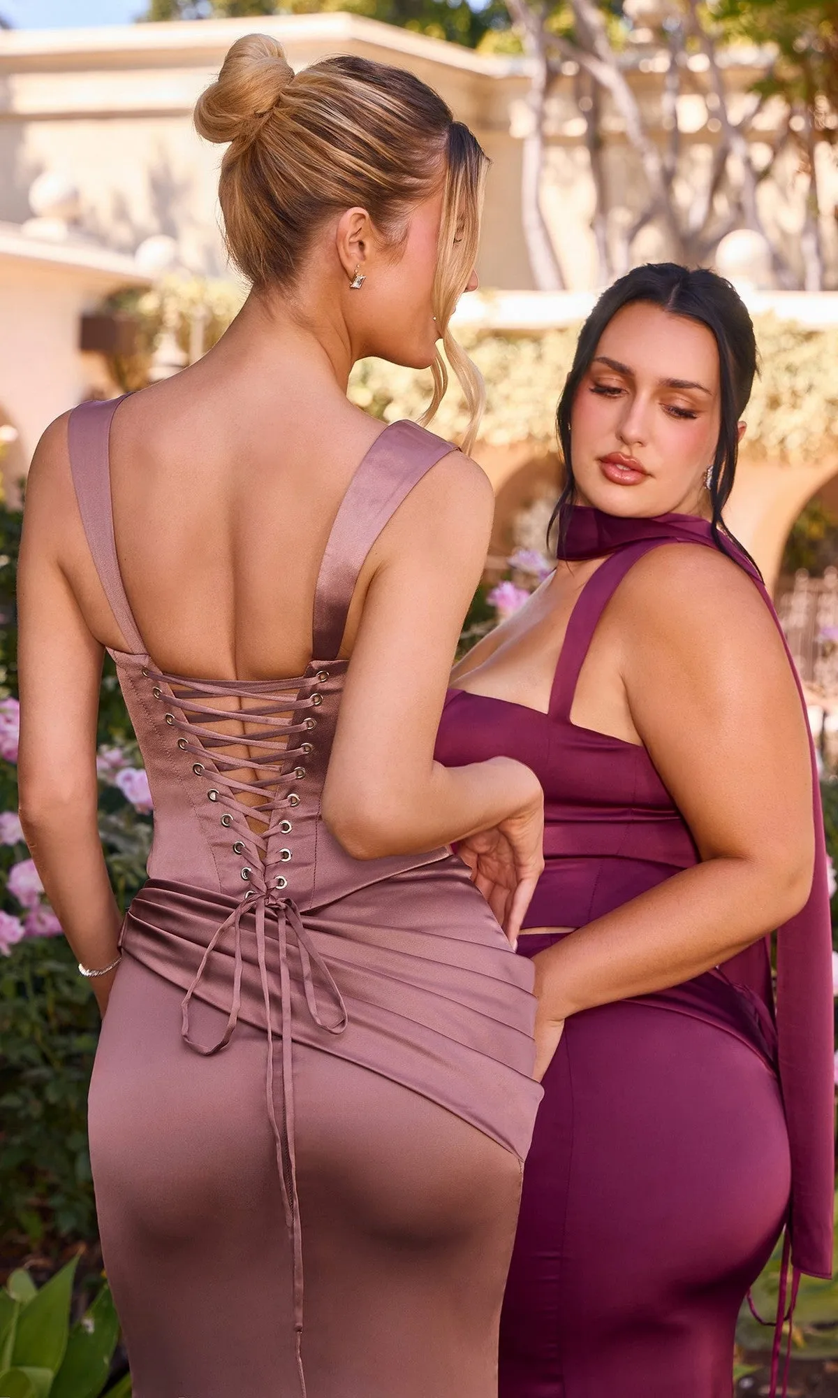 Two-Piece Long Satin Prom Dress: Ladivine 7437 sold by PromGirl product image thumbnail 5