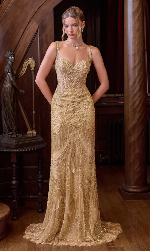 Gold Beaded Long Prom Dress: Andrea & Leo A1526 made by PromGirl