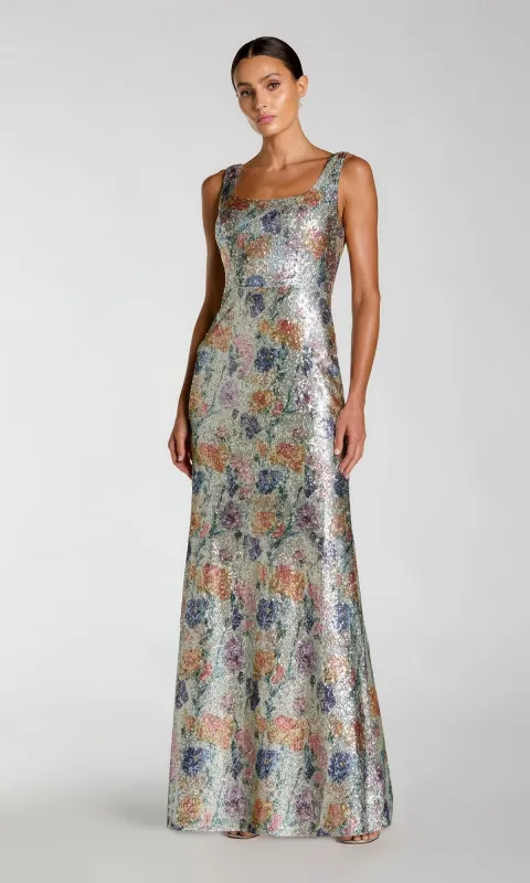 Long Silver Floral Formal Dress: Mac Duggal 56388 made by Mac Duggal